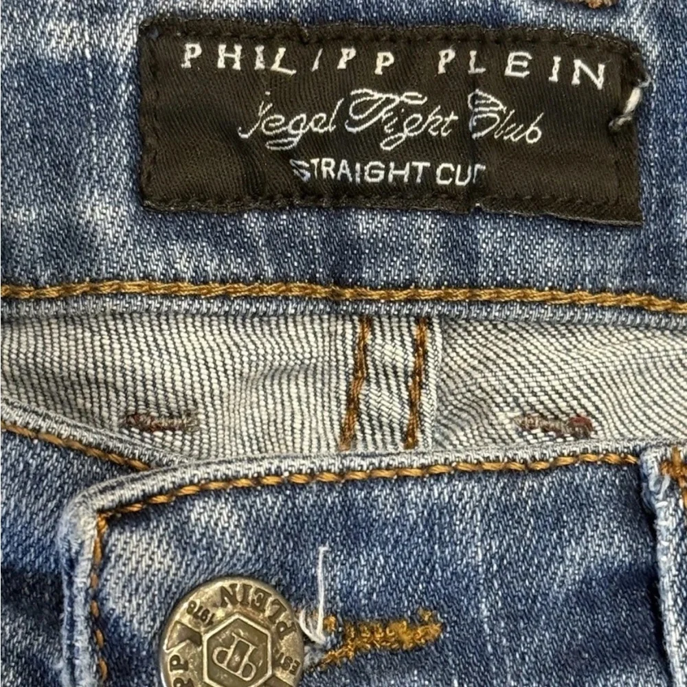 Philipp Plein Distressed Straight Leg Jeans Light Blue Waist 29 Men